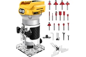 CONBLOM Akku Oberfräse kompatibel mit Dewalt 20V Akku, 800W Bürstenloser Kantenfräser tragbarer Handfräser für die Holzbearbeitung, Akku Holztrimmer mit 15 Stück 1/4" Fräser Set (ohne Akku)