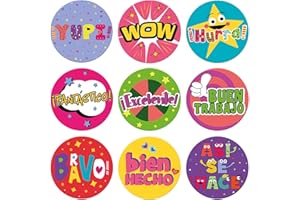 Sweetzer & Orange Autocollants espagnols pour enseignants et parents ! Feuilles d'autocollants de motivation avec 1000 Pegatinas para Ninos. 9 motifs, autocollants scolaires de 2,5 cm, autocollants de