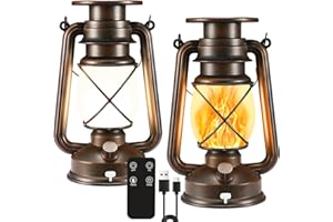 SHEDALED Solar Lantern Outdoor, Hanging Solar Lights Flickering Flame LED Vintage Lantern, Waterproof Camping Lamps, Auto On/Off Landscape Decor for Patio Garden Yard Pathway Porch, Rechargeable Lantern 2 Pack