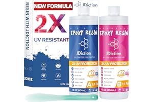 JDiction Epoxy Resin 948ml/32oz - 2X UV Resistant Resin, Crystal Clear Resin Kit for Jewellery, Art, Crafts, Self Leveling, Easy 1:1 Ratio, Non-Toxic, High Gloss Finish, Unique Gift for Family, Lovers