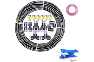 Stubotar Noir 10M Tuyau d'arrosage en Polyuréthane 8mm OD X 5MM ID PU Air Tubing avec 14 Kits de Connecteurs et Cutter Flexible et Résistant aux Intempéries