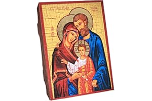 NKlaus Heilige Familie, Christliche Holz Ikone versiegelt 16x12,5cm handgefertigt 37035