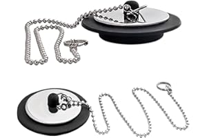 SZWLJ 2PCS Universal ‌Sink Plug‌ - 2.6in Rubber ‌ Bath Plug and Chain‌ with 15.7in Stainless Steel, Prevents Water Loss Odors, Ideal Bath Plug Replacement‌ for Bathrooms & Kitchens.