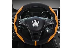 HighnessHwoo Luxury Alcantara Steering Wheel Cover for Cars, Soft Leather Padded Wheels Cover for Sedan, Suv, Auto Interior Accessories, Thin Car Handle Cover, Universal Fit,Anti Slip, 37-38cm, Orange
