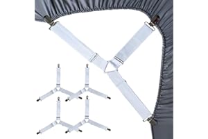 MXOQJE 4 Pcs Bed Sheet Clips, Sheet Clips for Bedding, Fitted Sheet Clips, Adjustable Triangle Elastic Premium Nickel-Plated Bed Sheet Straps, for Bed Sheet Sofa Cushion (white)