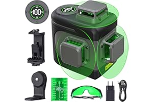 POPOMAN Niveau Laser Vert 3x360°, Écran LED, Professionnel Autonivelant 3D, 5200mAh Batterie Rechargeable Intégrée, Lunettes anti-laser, Une Cible, Mode Pulsé Extérieur,Support magnétique