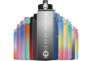 WHIPY 1L Water Bottle with Straw - Leak-Proof & BPA Free Reusable Sports Bottle - Motivational Time Markings for Hydration Durable Drink Bottle for Gym, Sports, Outdoor (White and Black)