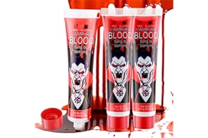 Beteligir 3Pcs Realistic Sfx Fake Blood Makeup Kit, Fake Blood Gel Washable Fake Blood for Clothes Mouth Eyes, Special Effects Makeup Kit for Vampire Zombie Halloween Fake Blood Makeup