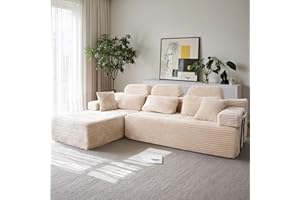 HOMRELEXA Sofá de 276 cm con Respaldo Alto, sofá Cama en Forma de L de Pana, sofá de 3 plazas con otomana Izquierda o Derecha, sofá Relax para salón, Independiente, sin Montaje (Beige)