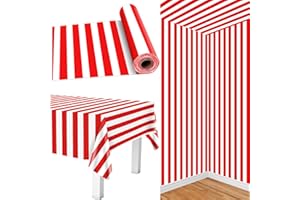 PIXHOTUL Carnival Tablecloth Roll 30 m Red and White Striped Tablecloth Red Plastic Table Cover Carnival Theme Party Decorations for Birthday Movie Night Halloween Circus Backdrop