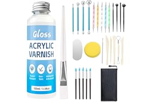 Blomise 29PCS Air Dry Clay Glaze with Sculpting Tools Kit, Gloss Air Dry Varnish for Luster, Scratch, Resistant, Waterproof, Clay Sculpting Tools for Sculpting,Shaping(Gloss)
