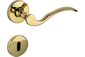 JUVA Set di Porte | Maniglia per porte di spessore 35-47 mm | 1 Set - Maniglia incl. materiale di fissaggio | Rosette per Vintage in Ottone Antico Lucido - Cucchiaio | BB - Buntbart