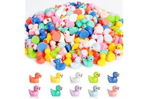 AiQInu Lot de 100 Pièces Mini Canard en Résine, 10 Couleurs - 1,6 x 1,8 cm Mini Canards de Bain, Mini Figurines de Canards, pour Aquarium, Jardin, Paysage