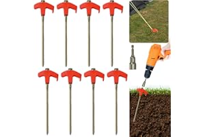 UOQO 8" Screw in Tent Pegs 8 Pcs with Drill Dapter, Luminous Drillable Tent Stakes, Heavy Duty Ground Anchors Screw in for Outdoor Camping Awnings Accessories Stuff，Glow-in-the-Dark Tent Peg