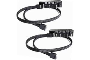 Greluma 2 Pièces PWM Fan Hub PC 5 Way Splitter Sleeved PWM Fan Splitter Hub Adaptateur Câble pour 12V Ordinateur de Bureau Cooler Case Ventilateurs 4 Broches et 3 Broches