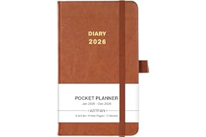 ARTFAN Pocket Diary 2026 - A6 Diary 2026 Week to View from January 2026 to December 2026, Inner Pocket, Brown Leather Cover
