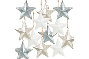 Logbuch-Verlag Set de 12 Estrellas Colgantes de Metal en Tonos Blancos, Dorados y Plateados - decoración Colgante de Metal
