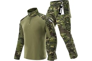 JOYASUS Men's Tactical Combat Set with Camo Shirt & Trousers, Airsoft Military Style Ripstop Breathable Multi-Pocket Clothing Suit for Hunting Shooting Paintball Outdoor Gear