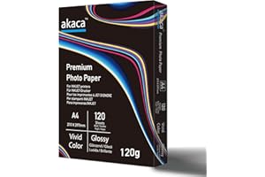 akaca Carta Fotografica Lucida Ultra Thin Premium Glossy Photo Paper, A4 (210 x 297 mm), 120 Fogli, 120g, per Tutte Stampanti A Getto d'inchiostro
