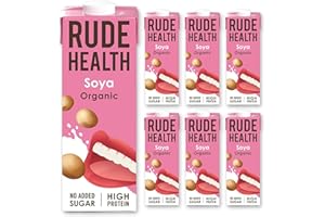 Rude Health 6 x 1 Litre Organic Soya Dairy-Alt Milk, 100% Natural Organic Drink, Lactose Free, Dairy Free & Gluten-Free, Unsweetened, Award-Winning, Healthy & Vegan, 100% Recyclable Pack