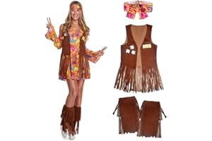 Morph Hippie Damen Kleid, Damen Kostüm Hippie, Zeitreise Kostüm Damen, Schlagermove Outfit Damen, 70er Mottoparty, Hippie Kostüm Damen, Schlager Outfit Damen in 4 Größen erhältlich