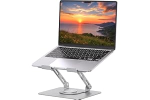 SOUNDANCE Laptop Stand with 360° Rotating Base, Ergonomic Computer Riser for Desk, Adjutable Height Muti-Angle, Foldable Laptop Mount, Stable Metal Holder Support 10-15.6" Notebook PC, Silver Grey