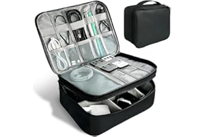 MyGadget Pochette Organisateur de Câbles Universel [25,9 x 19,5 x 8,5 cm] - Sac de Rangement Double Couche - pour Accessoires Électroniques, Chargeurs, etc. - Noir