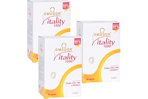 Omegor Vitality 1000 - Avec 800mg EPA/DHA par capsule | Certification 5 étoiles IFOS depuis 2006 | 90% d'oméga 3 sous forme rTG | Haute dose d'EPA et de DHA - 90 x 3 capsules