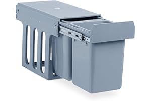 Relaxdays Kosz na śmieci do zabudowy kuchenny, wysuwany, Duo po 8 l, system na śmieci szafka pod umywalkę, tworzywo sztuczne, wys. x szer. x gł.: 35,5 x 25 x 47 cm, szary