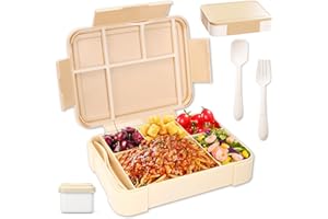 WECUTE Pudełko śniadaniowe dla dzieci, 1330 ml Bento Box Pudełko na lunch dla dzieci i dorosłych z 5 przegródkami i sztućcami Plastikowe pudełko na lunch pudełko na żywność bez BPA, do mikrofalówki