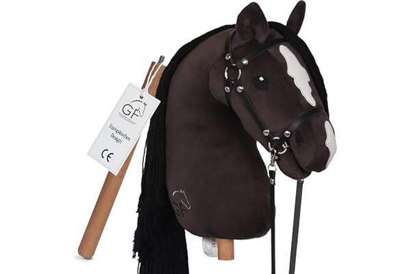 GaloppFreude Hobby Horse Horse Grand cheval A3 avec tige de vis et bride - Cheval à cheval pour enfants et chevaux avec crinière longue, accessoires pour le Hobby Horse