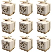 50 Boîtes à Dragées Baptême VEGCOO - Forme Arbre De Vie | Cœur | Corde Included | Kraft | 5x5x5 Cm