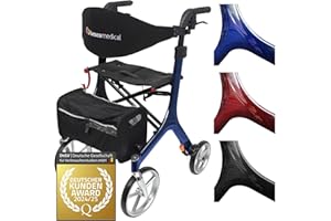 ‎BESCOMEDICAL Besco Medical Carbon Rollator, Ultralight, 5.8 kg, Foldable, Height-Adjustable, with Seat, Premium Walking Aid with Back Strap, Mesh Pocket, Stick Holder, Model M, Sapphire Blue