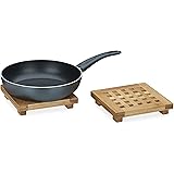 Relaxdays Sottopentole in Legno di bambù, Set da 2 Sottopiatti Quadrati, Cucina, sotto Piatti, Pentola, Colore Naturale, Marr