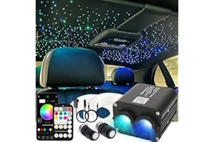 Callsky Dual Color 20W Twinkle Fiber Optic Starlight Kits 600pcs*0.03in*9.8ft Fiber Strands End Glow Sound Activated Remote APP Control RGBW Light Source Home Car Ceiling Headliner Décor