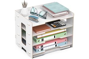jopoo Büro-Aktenablage, A4 Schreibtisch-Organizer, 4-stöckiges Dokument/Papier/Briefablage (weiß)