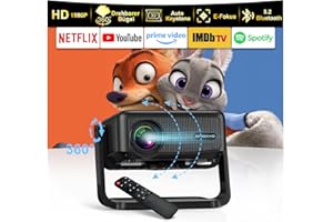 ‎ONOAYO Beamer 【360° Drehbarem Ständer & Auto Keystone & E-Fokus】 FHD 1080P 23000LM mini Beamer mit WiFi6 und Bluetooth 5.2,70% Zoom ONOAYO abnehmbar Outdoor Heimkino Beamer Kompatibel mit Handy,PC,TV-Sticks