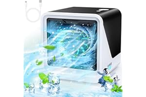 GADSDEN AND CULPEPER Portable Air Cooler, Mini Air Conditioner, 4-in-1 Personal Evaporative Air Cooler, 3 Wind Speed Desktop Cooler Fan, Portable Air Conditioner with 7 Colours LED Lights, Suitable for Home Office Room