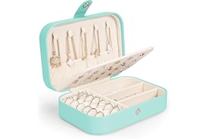 AOVNEA Portagioie da Viaggio, Piccolo Portagioie Portatile & Porta Gioielli Donna con Impermeabile Pelle PU, Portagioie Bambina per Anelli Orecchini Collane, 16.5x11x5.5cm, Verde