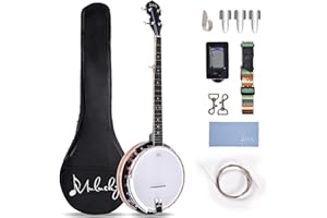 Mulucky 5 String Banjo - Full Size with 24 Brackets, Closed Back, Maple Body with Remo Head, Geared 5th Tuner, Gift Package with Beginner Kit - B1103