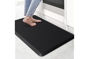 KitchenClouds Kitchen Mat Cushioned Anti Fatigue Rug 17.3"x28" Waterproof, Non Slip, Standing and Comfort Desk/Floor Mats for House Sink Office (Black)