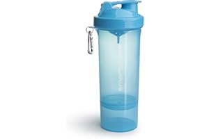 Smartshake Slim Protein Shaker Bottle With Storage 400ml to 500ml Leakproof BPA Free Small Protein Shake Bottles Smart Shaker Cup for Women + Men (Neon Blue)