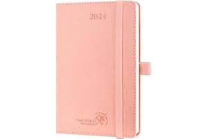 ‎POPRUN POPRUN Kalender 2024 Klein 16 x 10,5 cm (Jan.2024-Dez.2024) - Taschenkalender 2024 Softcover mit PU-Leder - Terminplaner, Wochenplaner mit Selbstklebender Stiftschlaufe - Rosa