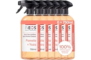 INEOS HYGIENICS INEOS Next-Gen Cleaner Antibac Spray, 4.5L (750ml x 6), Multi-Room, Plant Powered, Limescale + Grease Remover, Kills 99.9% of Bacteria + Viruses, Pomelo + Yuzu