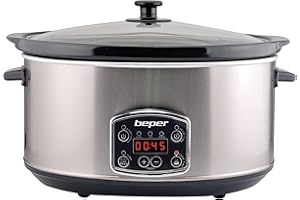 ‎BEPER BEPER BC.510 Slow Cooker, 280 W, 4,5 Liter, Glaskeramik, Schwarz und Stahl, Nero E Acciaio