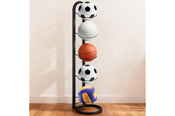 SZHUGEKI Support de Rangement pour Ballon à 5 Niveaux, Support Ballon Basket en Métal, Rangement pour Balles de Garage, Adapté au Basket-Ball, au Volley-Ball et au Football (Blanc)