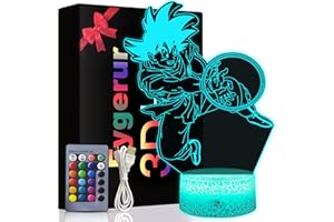 Eygerur Luce notturna 3D per Bambini Anime Goku Telecomando 16 Colori Cambiamento LED Illusion Lampada E Arte Deco Lampada per Ragazzo Ragazza Camera Decorare Regalo di compleanno Natale