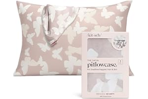 Kitsch, Federa in raso rinfrescante, con cerniera, delicata sui capelli e sulla pelle, per guanciali queen size standard (champagne con farfalle, 1 pezzo)