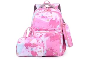 Amythe Zaino Scuola Elementare e Media per Ragazze 8 10-14 anni, 3 Pezzi con Borsa per il Pranzo e Astuccio Portapenne, Resistente all'acqua, 32 litri, Zainetto Bambina per la Scuola e per i Viaggi