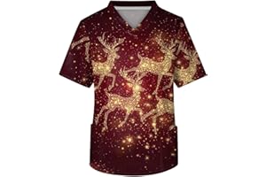 Splrit-MAN Christmas Scrubs Men Nurse Uniforms Beauty Tunic Dog Cat Grooming Xmas Tops Funny Cute Printed V Neck Spa Nail Salons Scrubs Shirts Xmas Medical Work Tops Healthcare Blouse